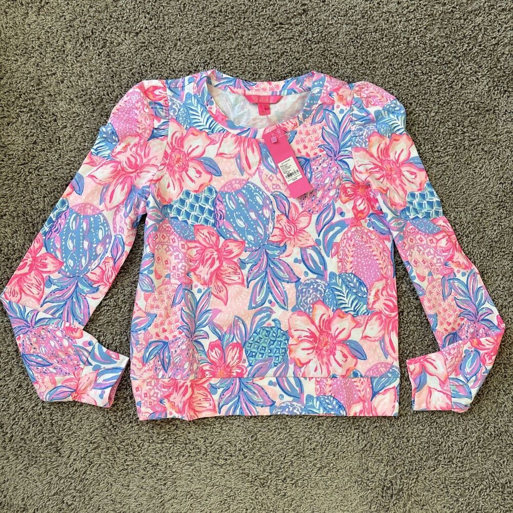 Lilly Pulitzer Women's Jansen Sweatshirt Top Size S Pink Snappy Turtle Print NWT
